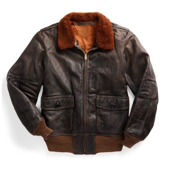 RRL Double RL RALPH LAUREN 2XL Shearling-Collar Leather‎ Jacket Aviation Bomber - Picture 1 of 16